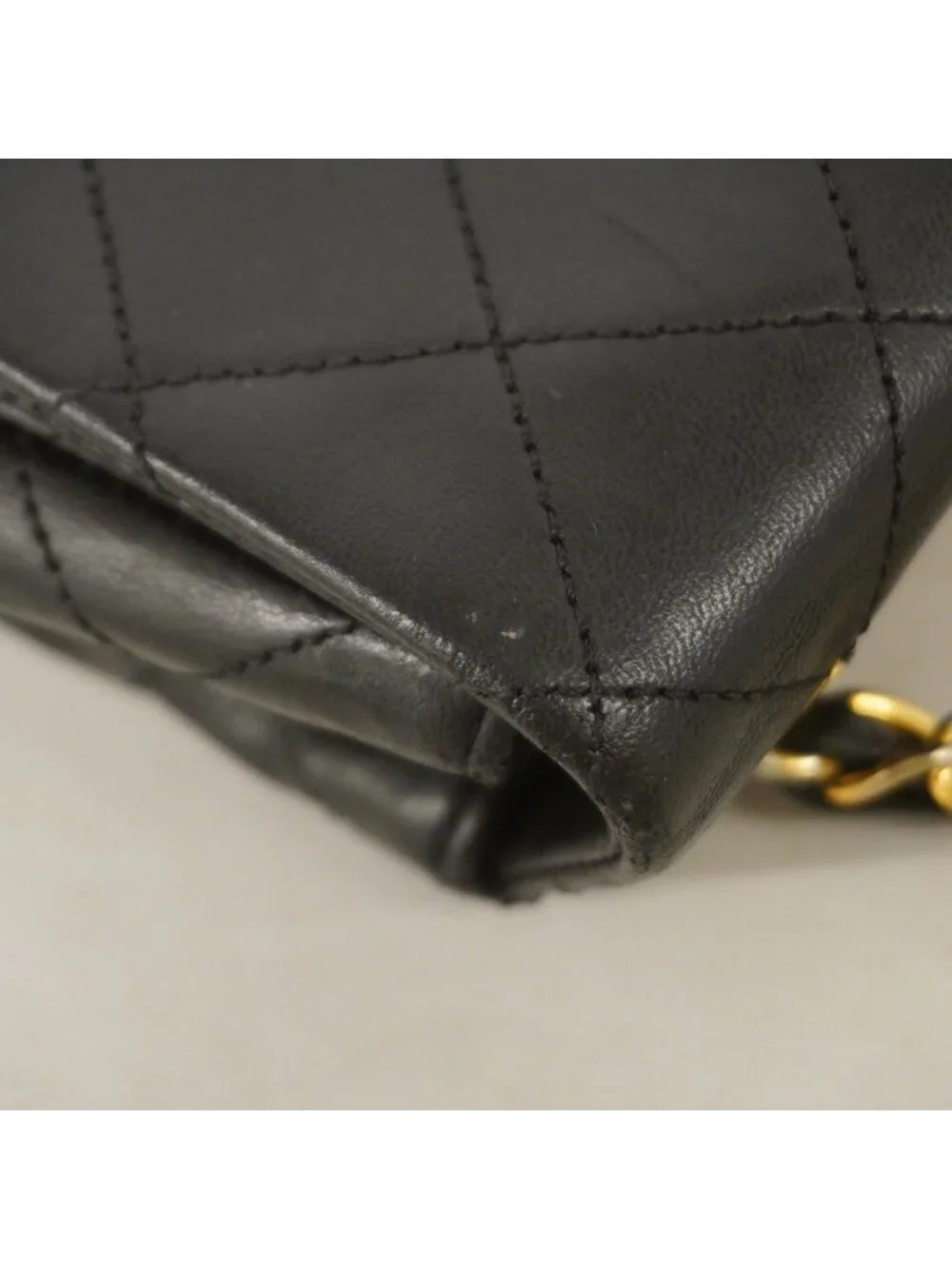 Chanel Shoulder Bag Quilted Lambskin Black Gold